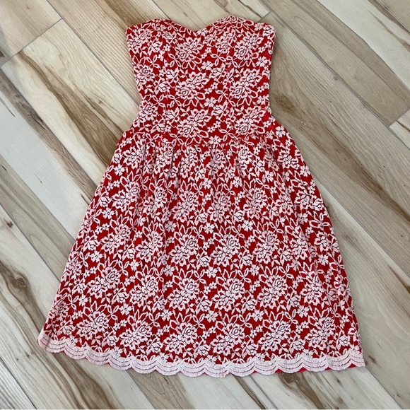 Aina Be Dresses & Skirts - aina be Red & White Strapless Sweat Heart Dress With Floral Lace Details Size S